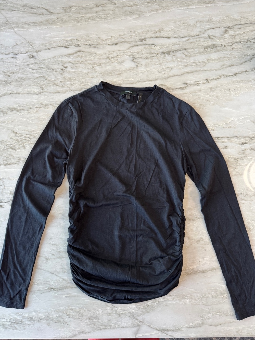 Theory Black Long Sleeve Ruched Side Tee